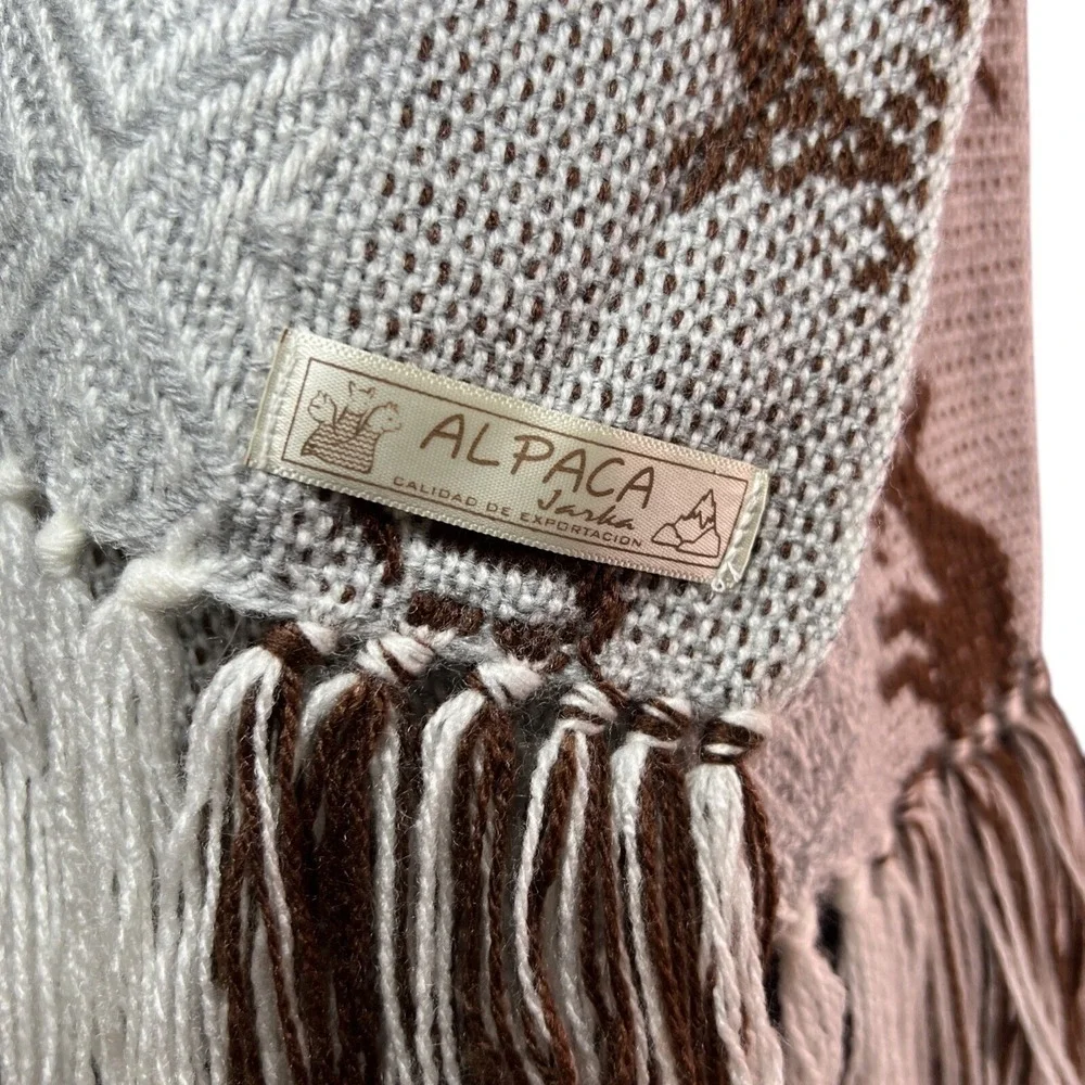 Alpaca Andes Woven Scarf Gray Brown Llama Geometric Fringe Winter Wrap‎
